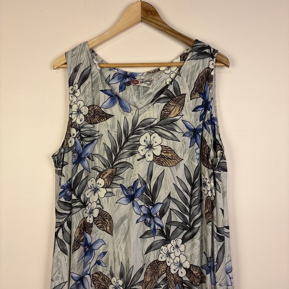 Hilo Hattie Hawaiian Floral Blue Gray Maxi Dress Vintage - Picture 3 of 11